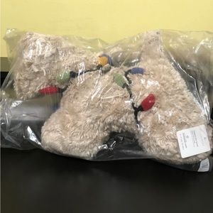 NWT Pottery Barn Cozy Faux Fur Tangled Dog With Lights Pillow Christmas 17x11in